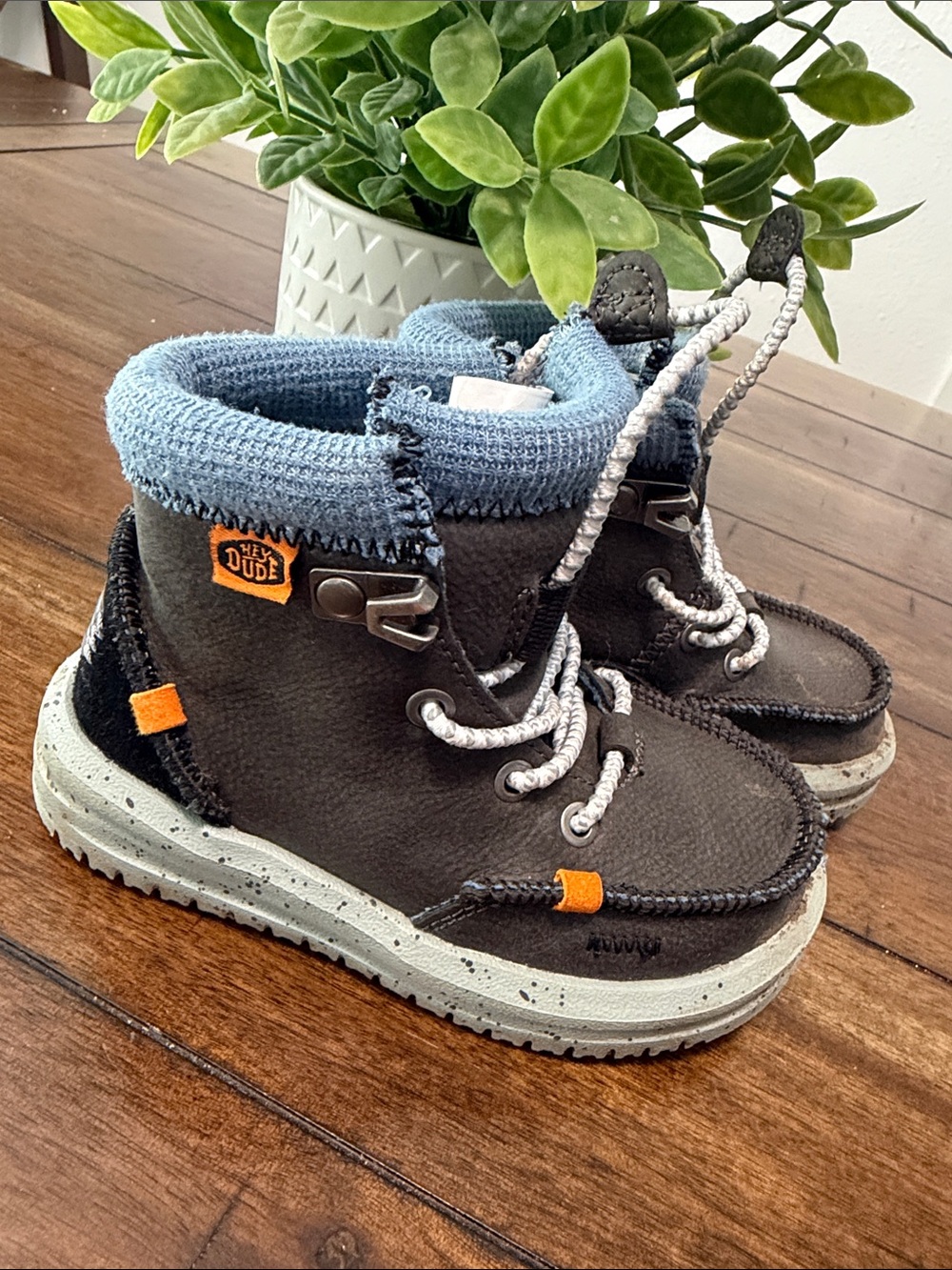 Hey Dude Kids Brown and Light Blue Lace-Up Ankle Boots